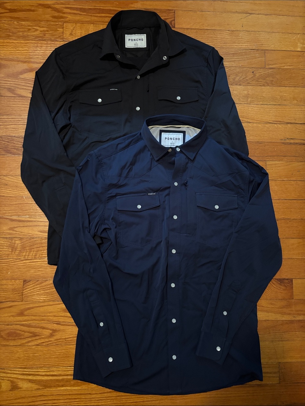 Poncho the Pacifico TWO one Navy one Black Men’s Long-Sleeve Button-Up Shirt NEW